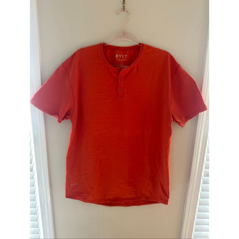 BYLT Drop-Cut Henley T Shirt Size XL Orange